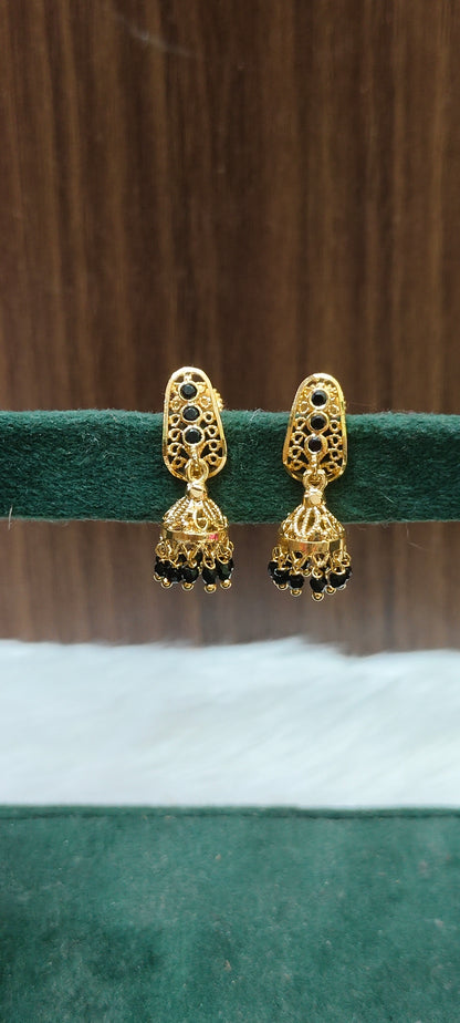 Premium micro gold plated daily wear gold model black beads jumkas