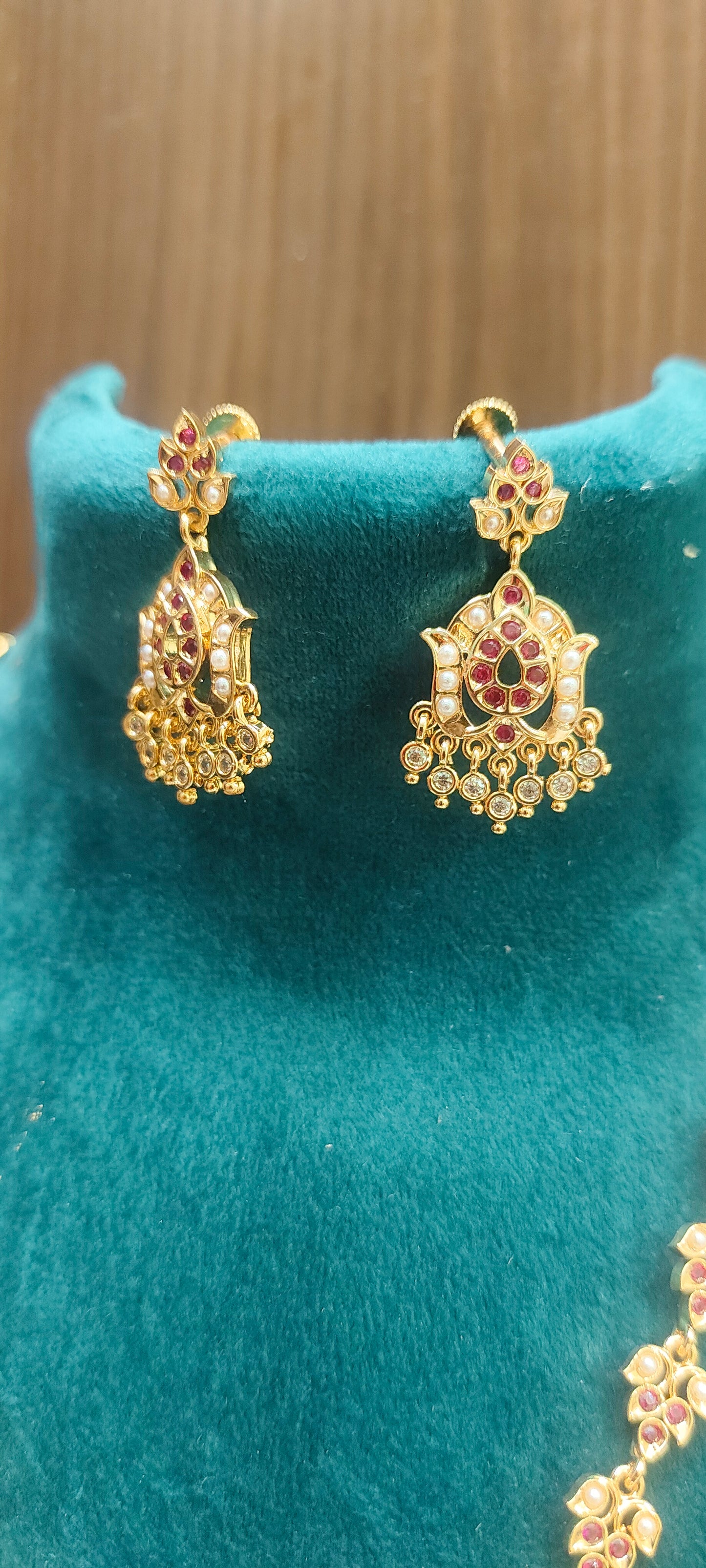 Pure panchaloham ruby and pearl necklace with earrings