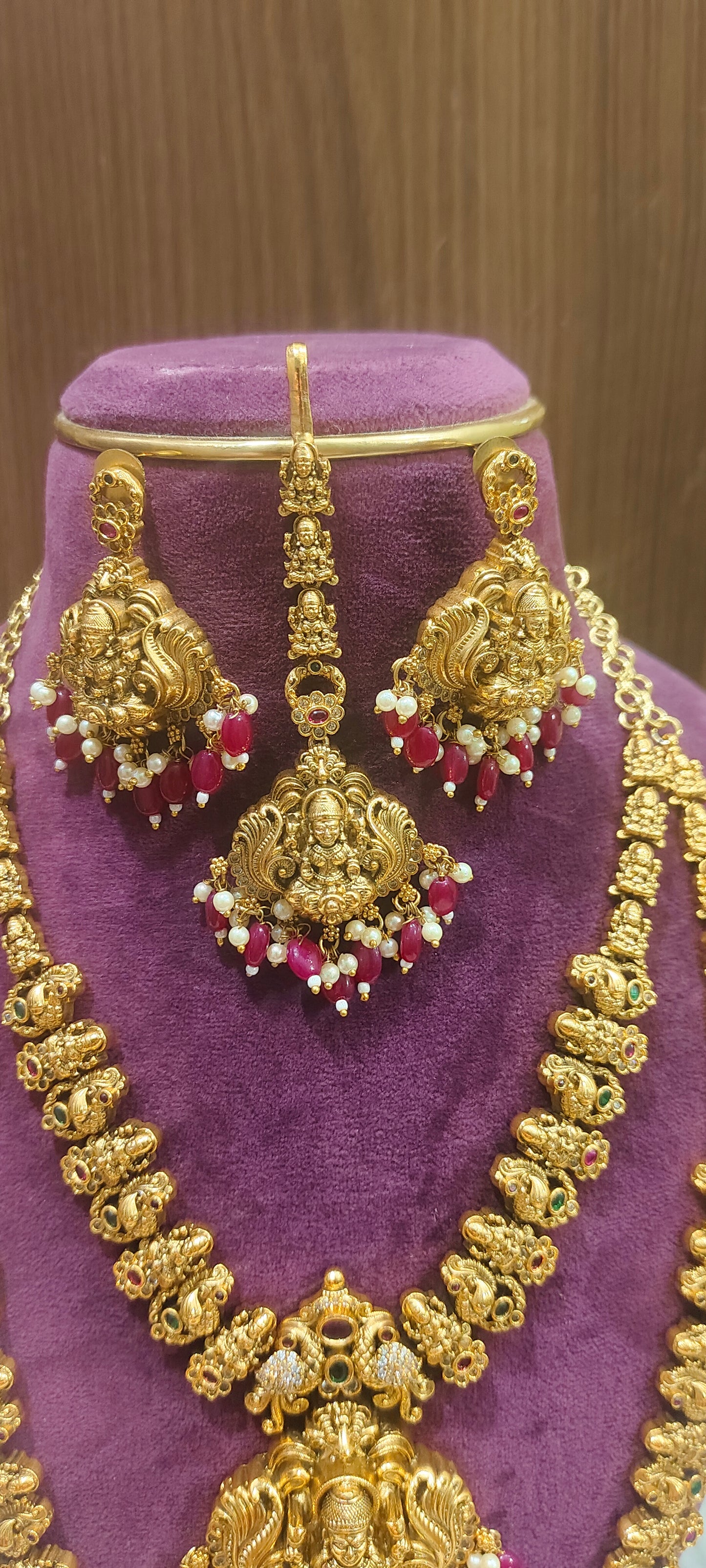 Premium nakshi necklace , long haram, earringsand  mangtika bridel combo set