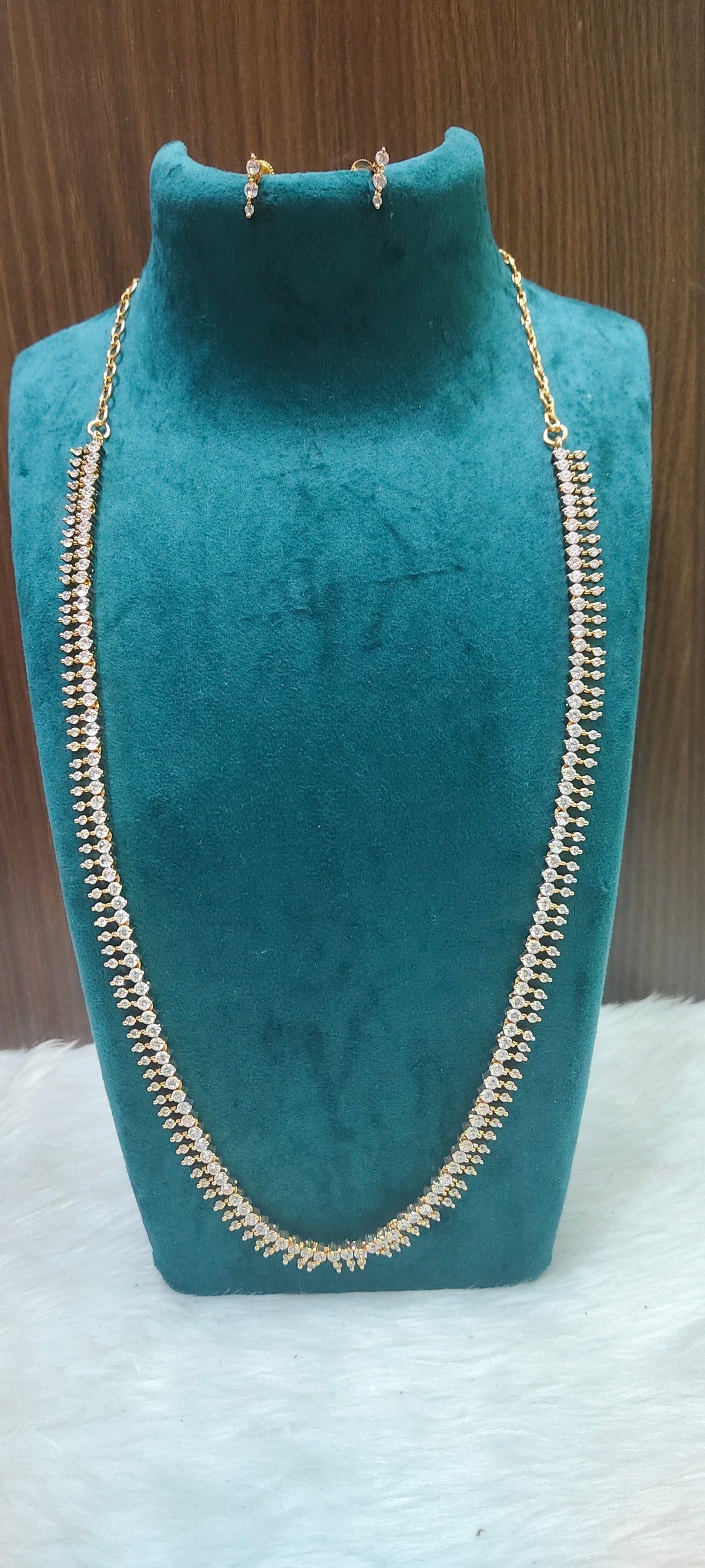 Pure panchaloham daimond look trendy and simple long haram with 26" length with earrings