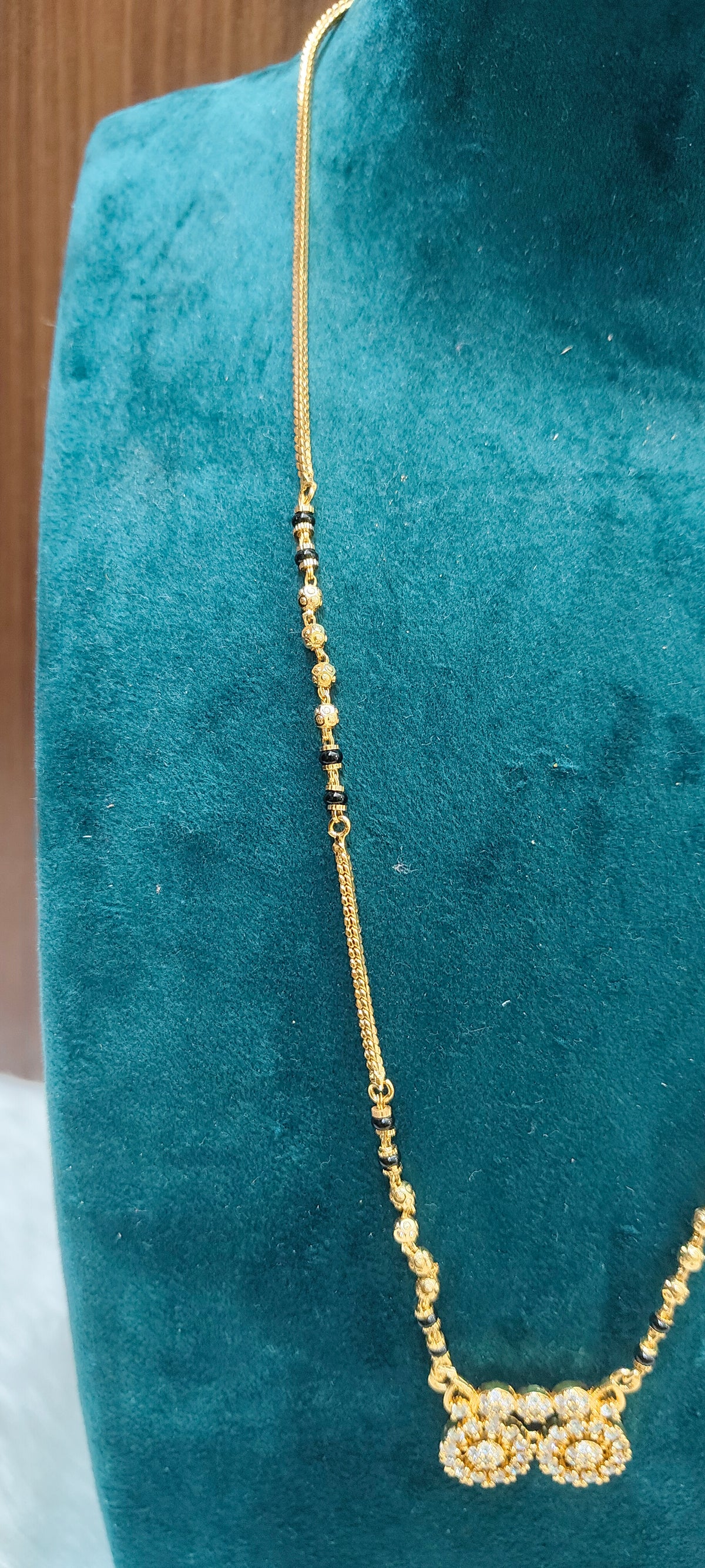 Premium micro gold plated daily wear 18" length gold look black beads