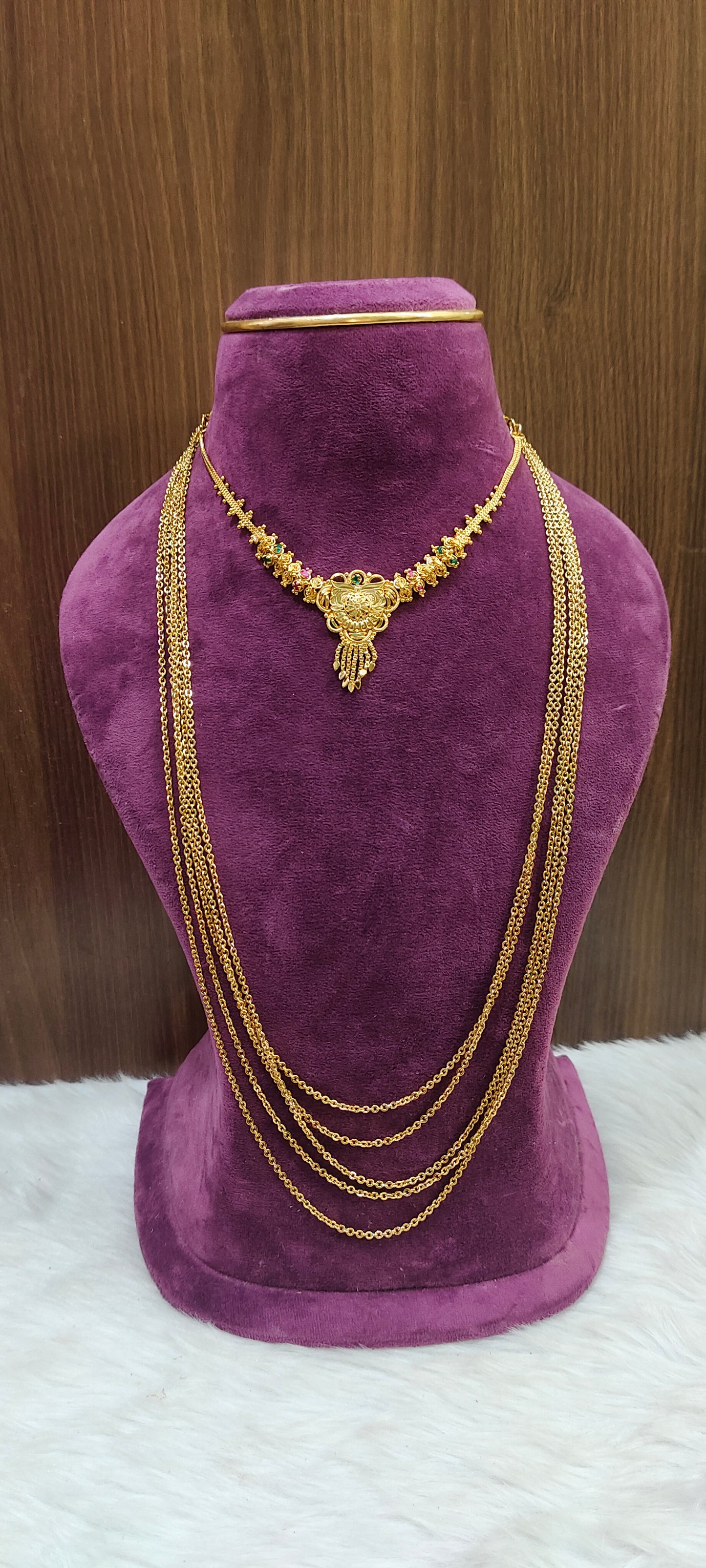 Premium nakshi 5 step 28" length chandra haram with simple necklace combo (necklace design slightly may changes)