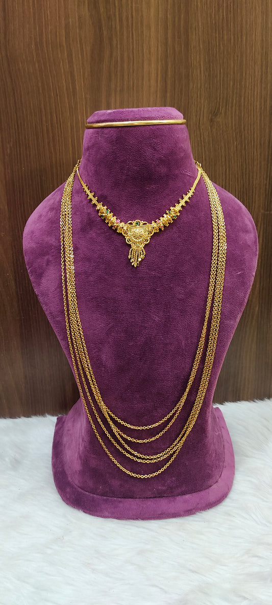 Premium nakshi 5 step 28" length chandra haram with simple necklace combo (necklace design slightly may changes)