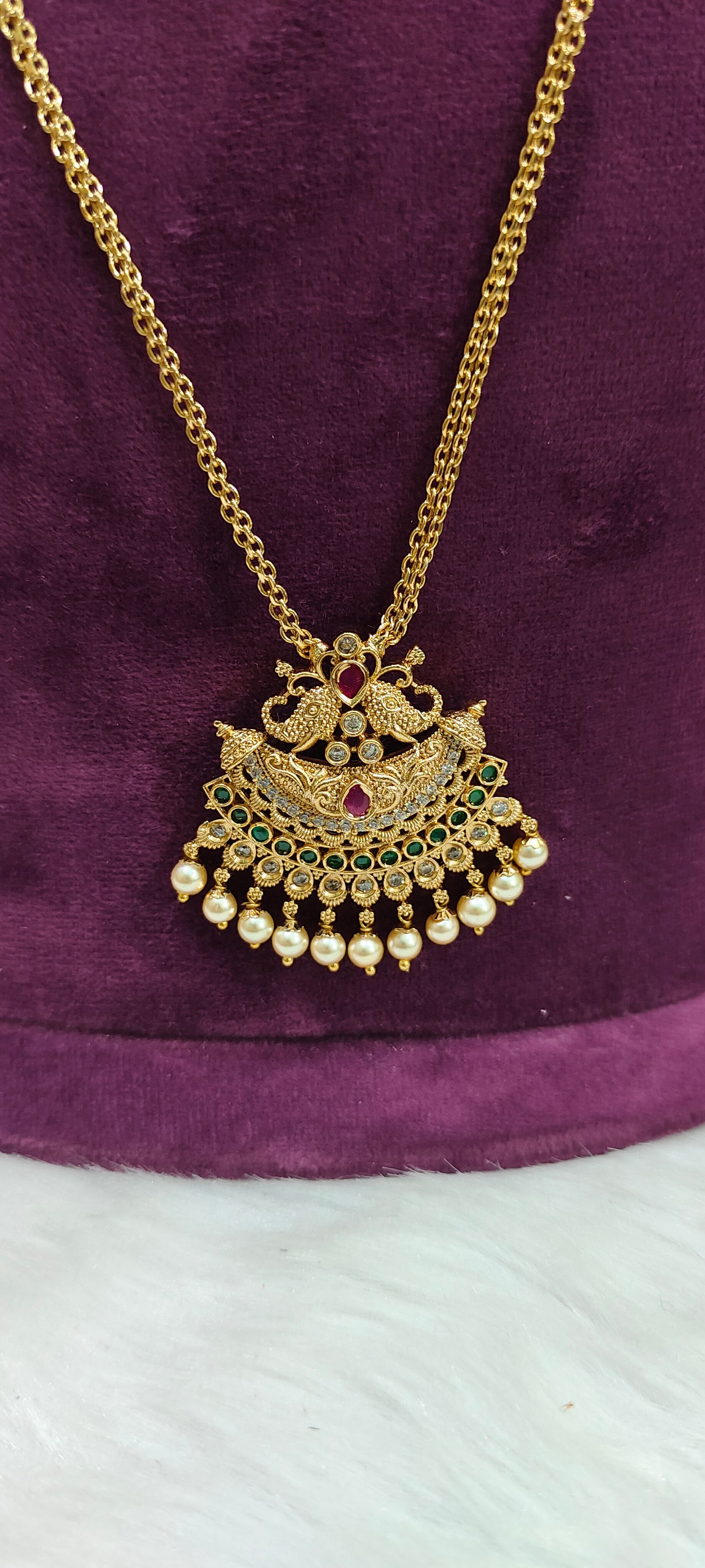 Premium nakshi 28" length pendant chain and jumkas