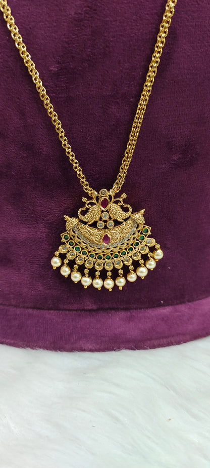 Premium nakshi 28" length pendant chain and jumkas