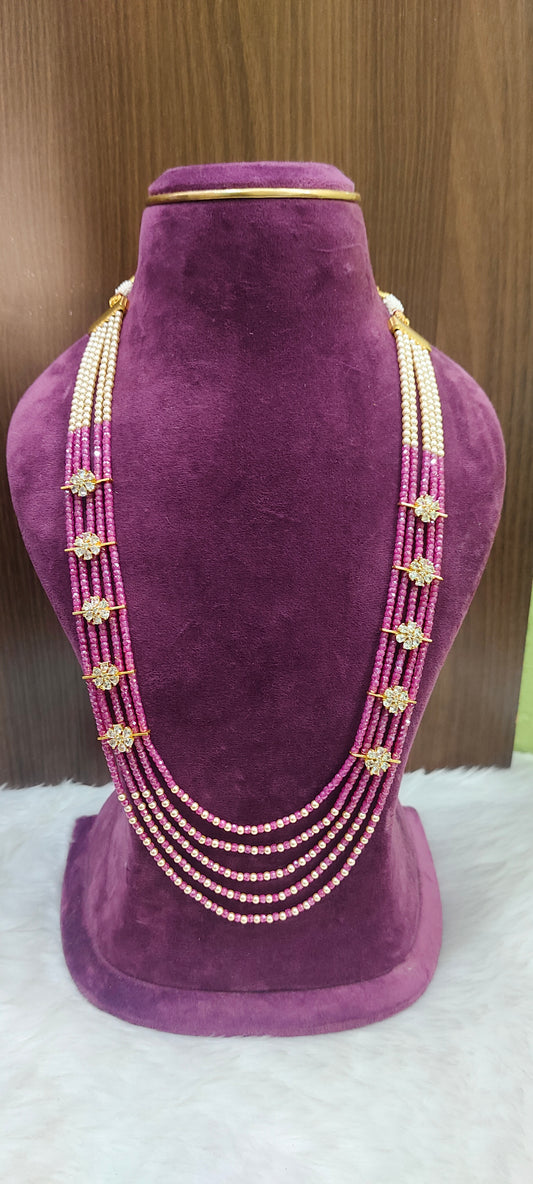 Premium celebrity look cz beads and Swarovski pearl step chain with 28" length