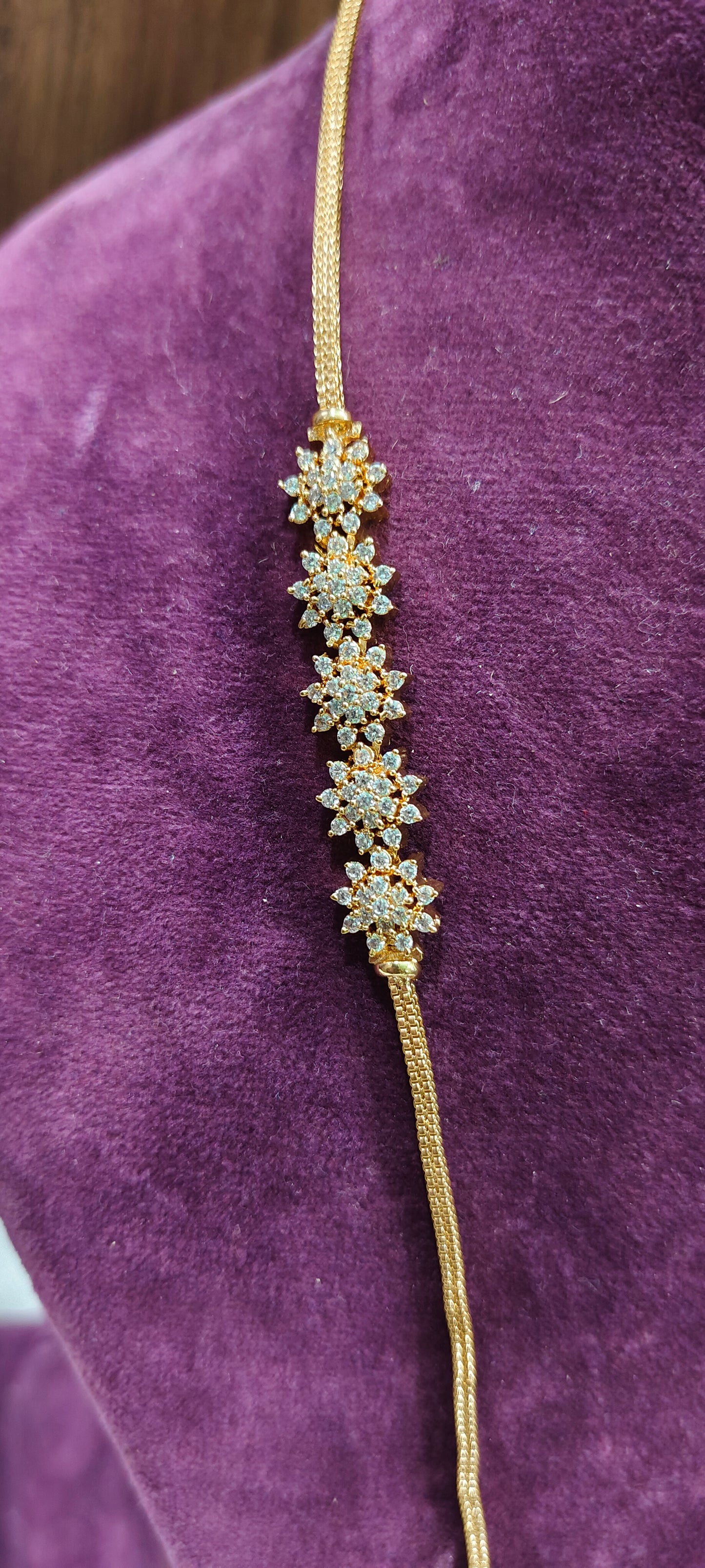 Premium diamond look pendant 24" length Thali chain with earrings