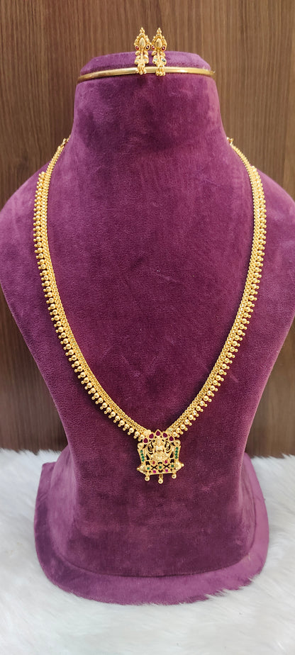 100% gold look 28" length long haram with earrings (earrings slightly design changes)