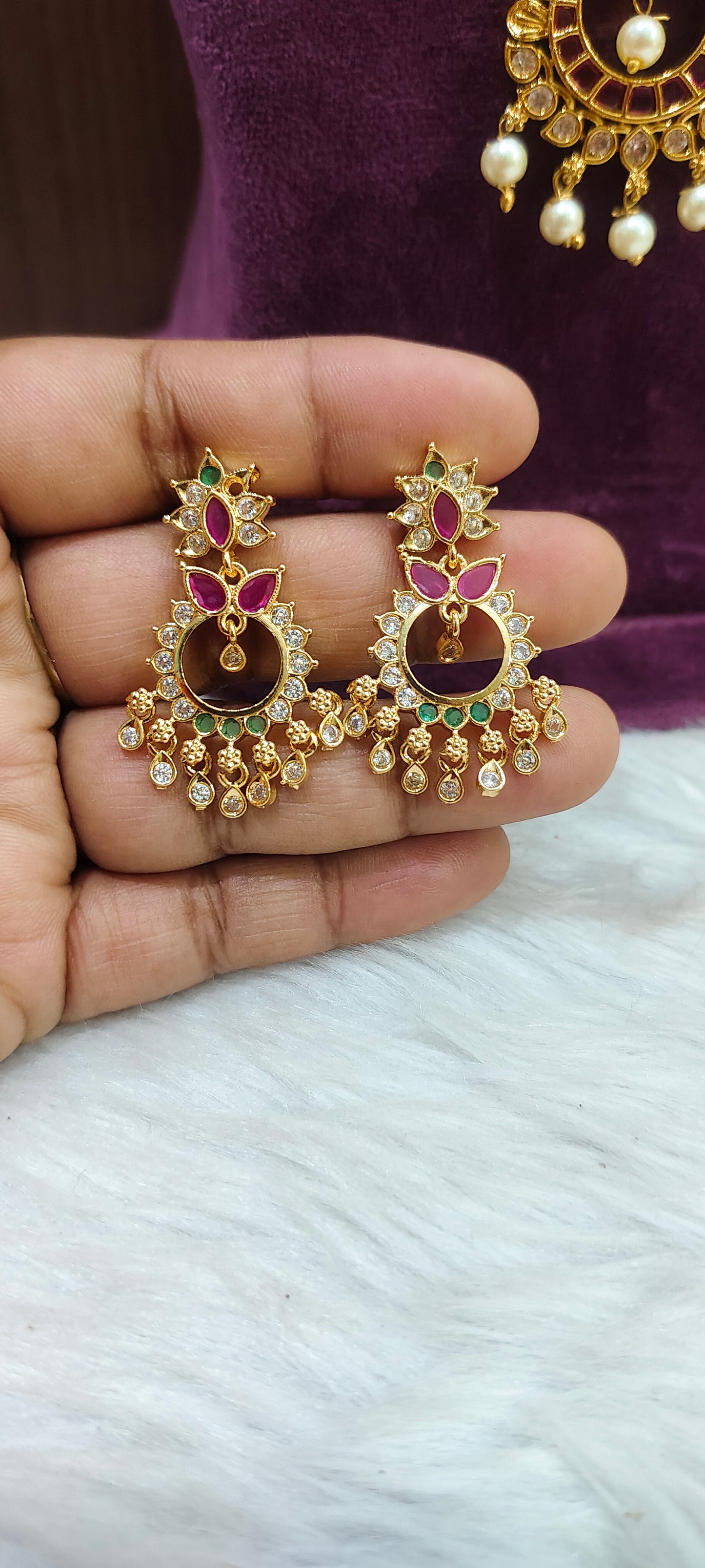 Premium gold look kasu necklace with chand bali earrings