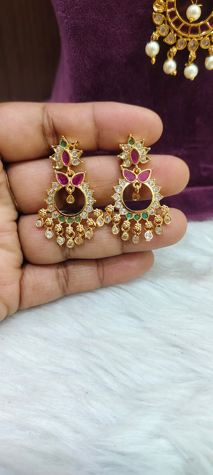 Premium gold look kasu necklace with chand bali earrings