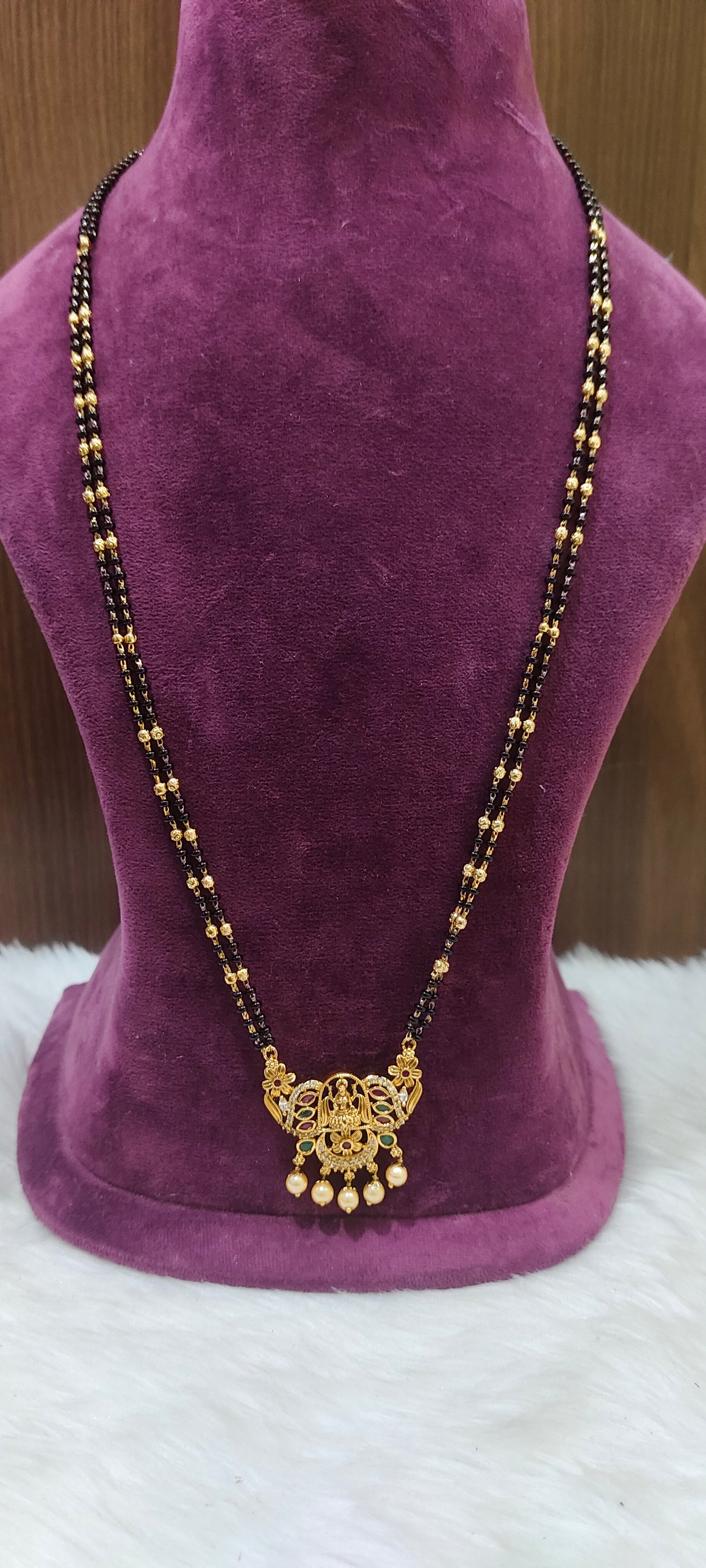 Premium nakshi 28" length 2 line black beads