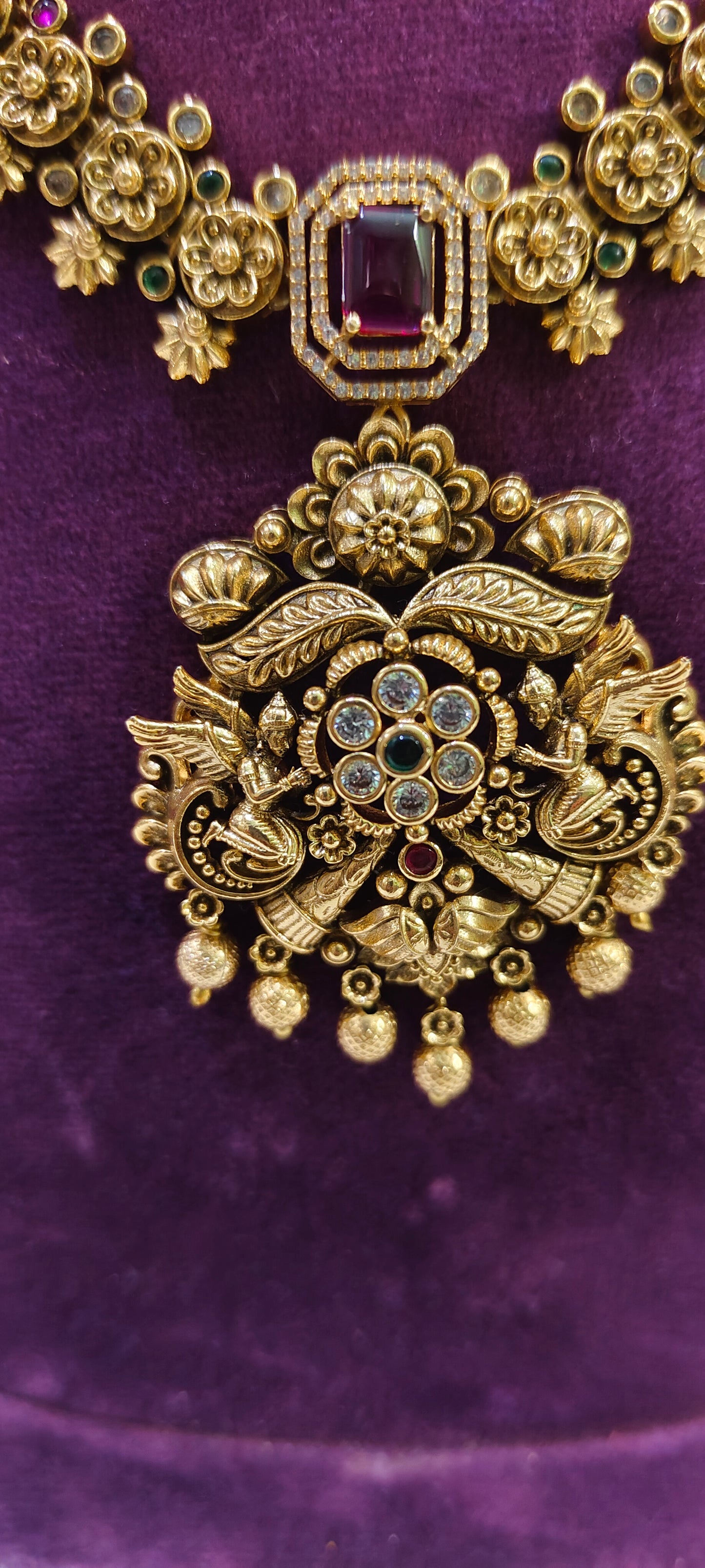 Premium antique nakshi  3d embossed bridel necklace set