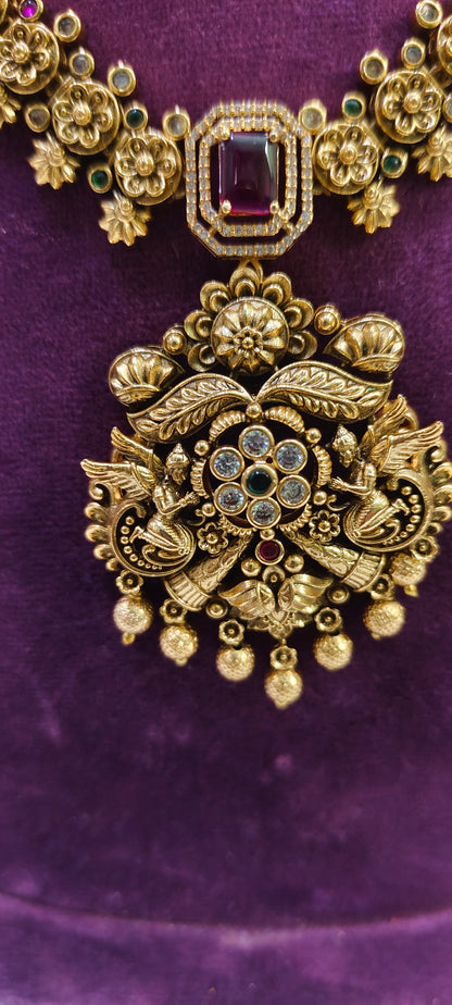 Premium antique nakshi  3d embossed bridel necklace set