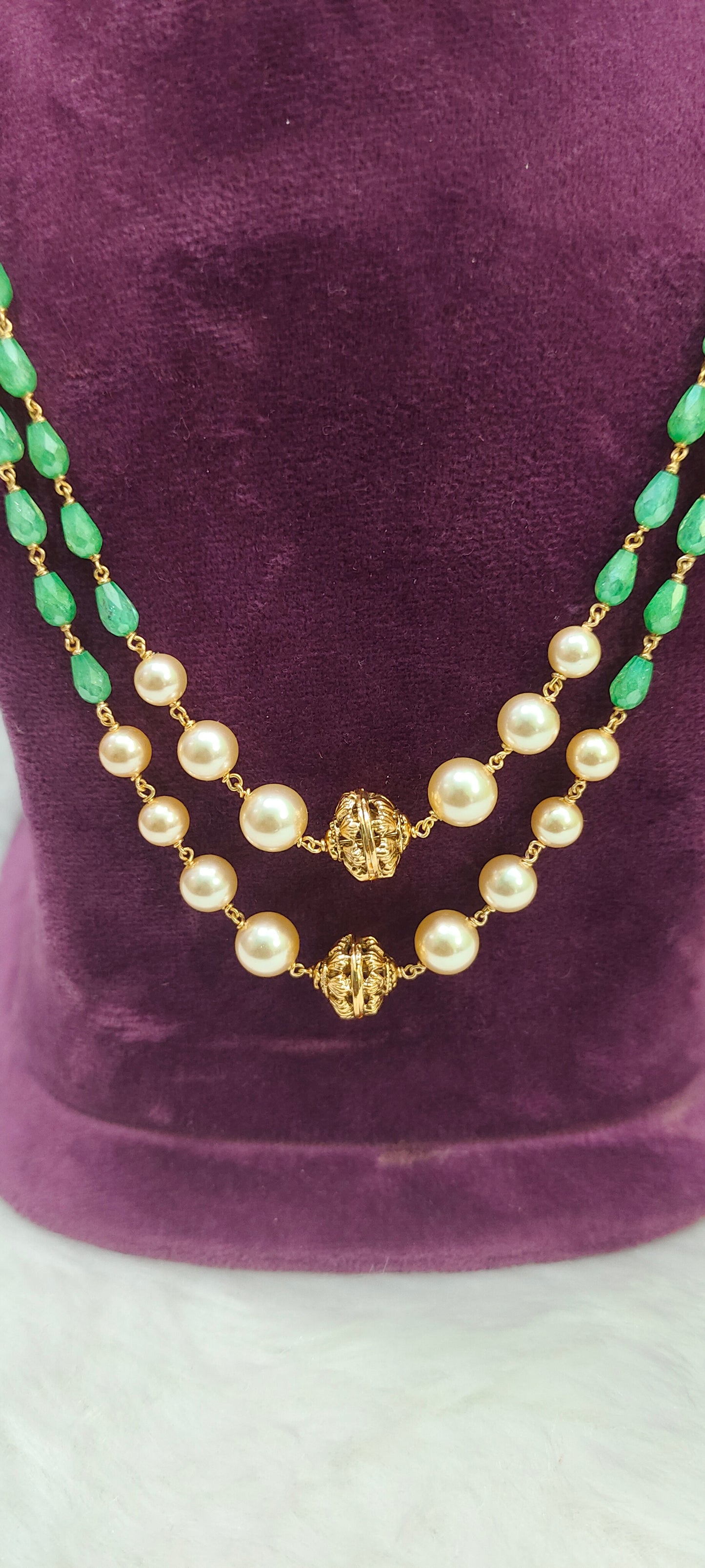 Beautiful hand made real manulu Swarovski pearl 2 step chain with 18"length