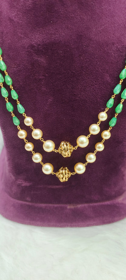 Beautiful hand made real manulu Swarovski pearl 2 step chain with 18"length