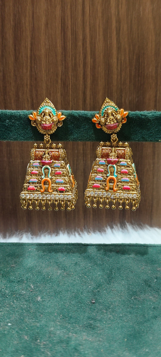Premium meena kari work temple jumkas