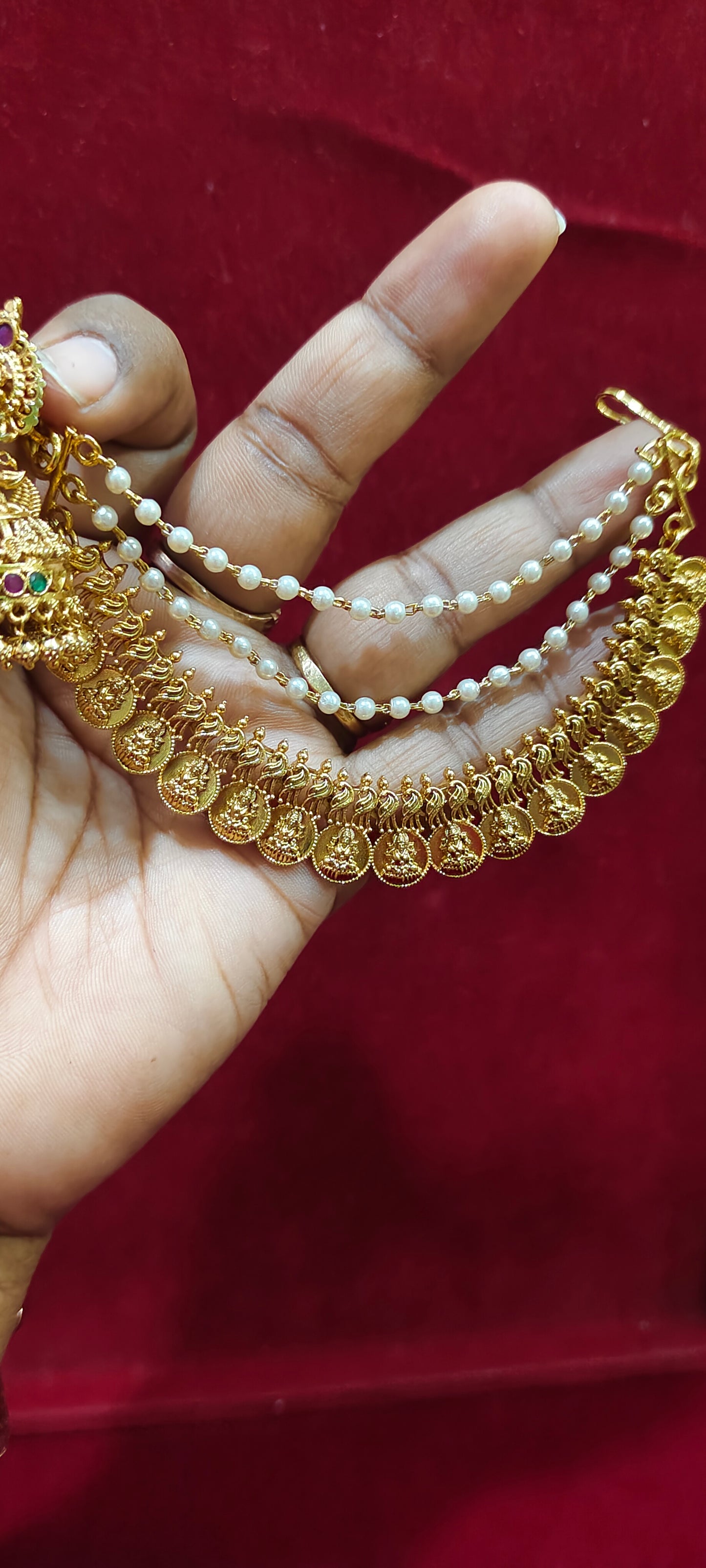 Premium nakshi kasu jumkas and earchains combo