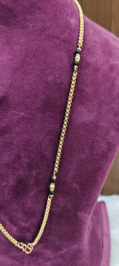 Pure panchaloham unpolished 24" length bharthi model thali chain with black beads