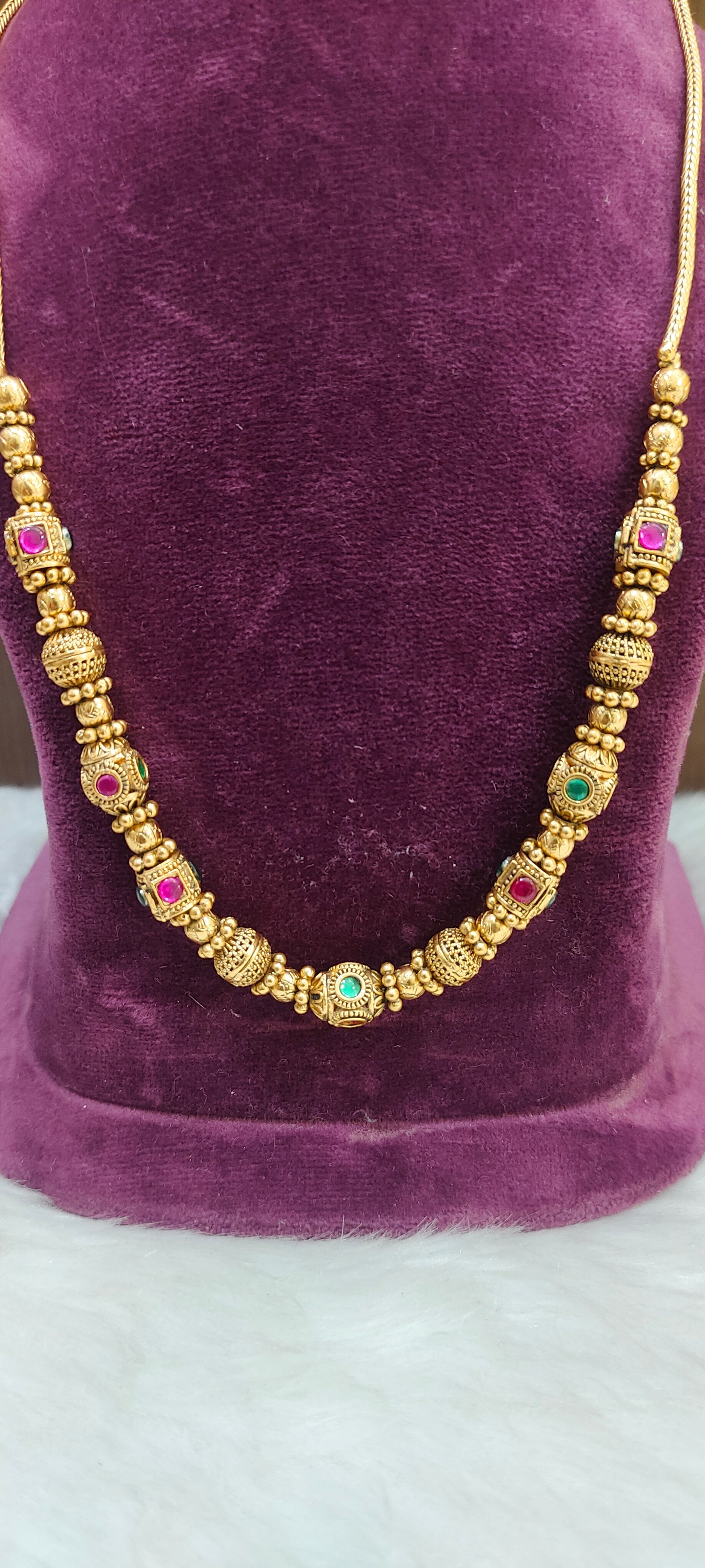 Premium nakshi 20" length beads mala with jadavu stone