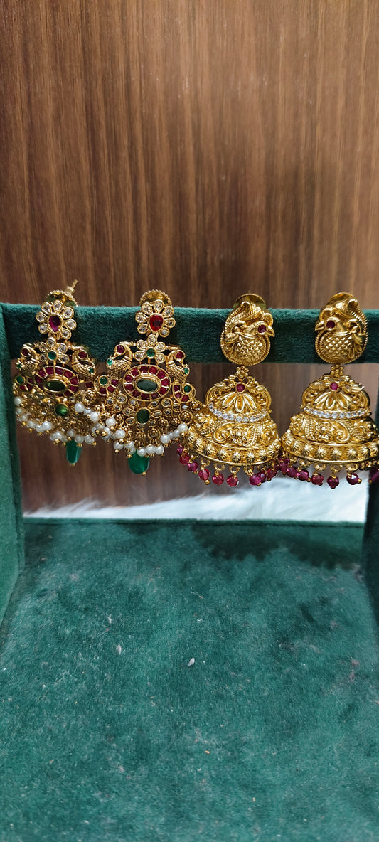 Premium nakshi earrings and jumkas combo