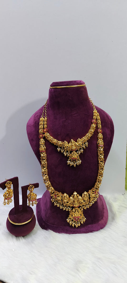 Hi premium nakshi necklace and long haram set