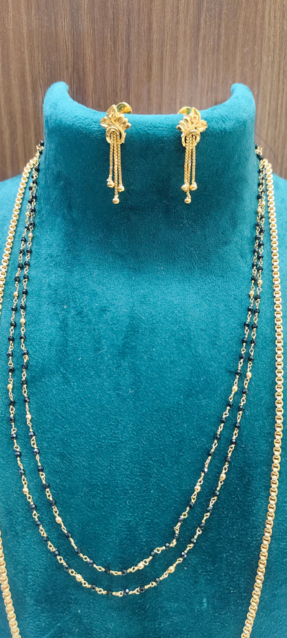 Premium micro gold plated daily wear 5 set combo(26" length thali chain,18" black beads, earrings,vanki ring, 4bangles)