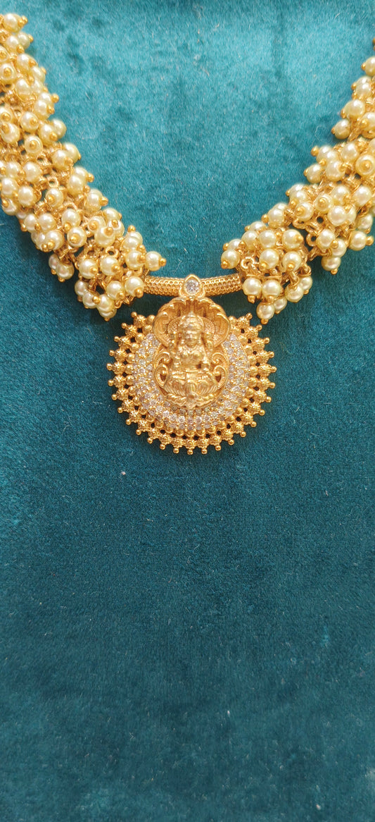 Simple and elegant pearl lakshmi Devi necklace set