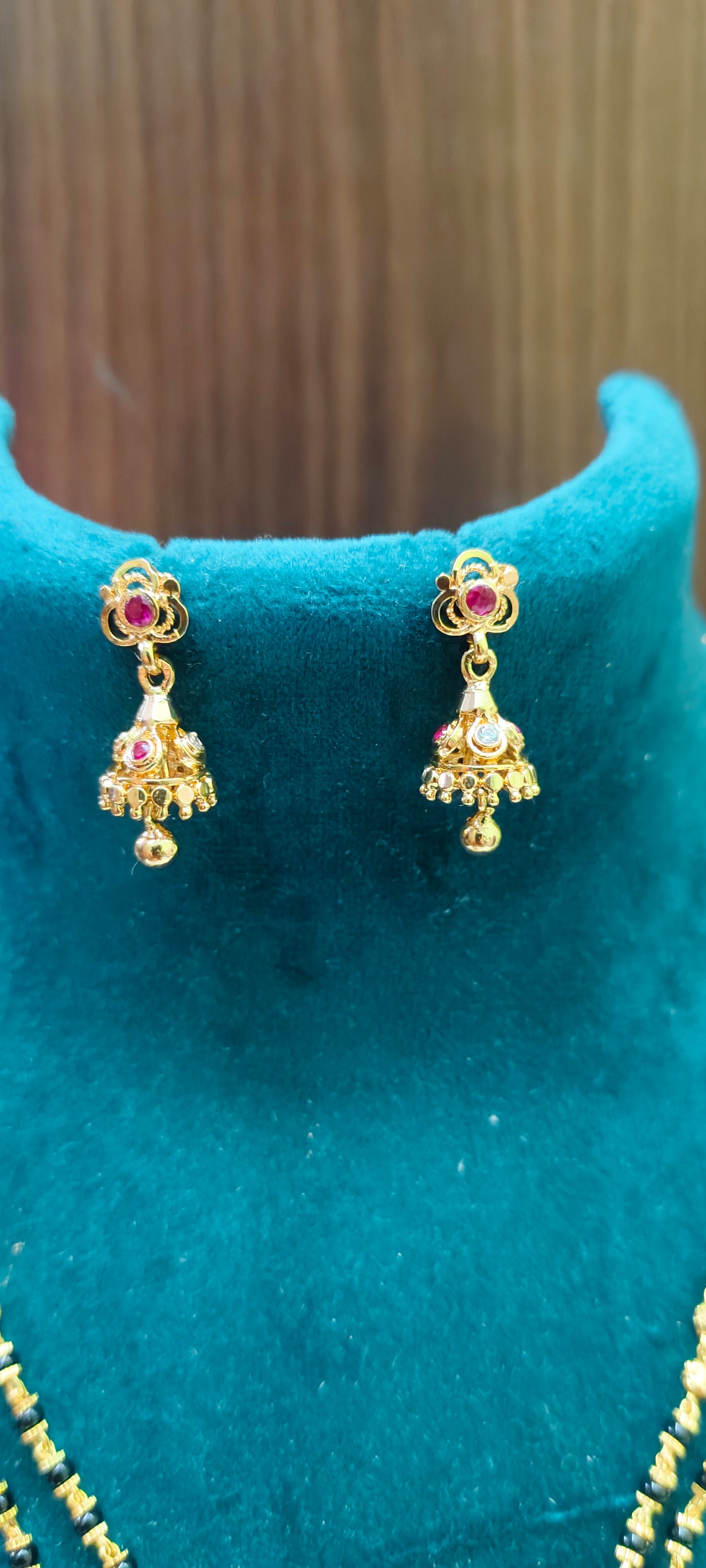 Premium 3 set combo ( 2 line 18" black beads, panchaloham jumkas,vanki ring)