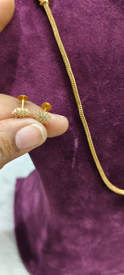 Premium diamond look pendant 24" length Thali chain with earrings
