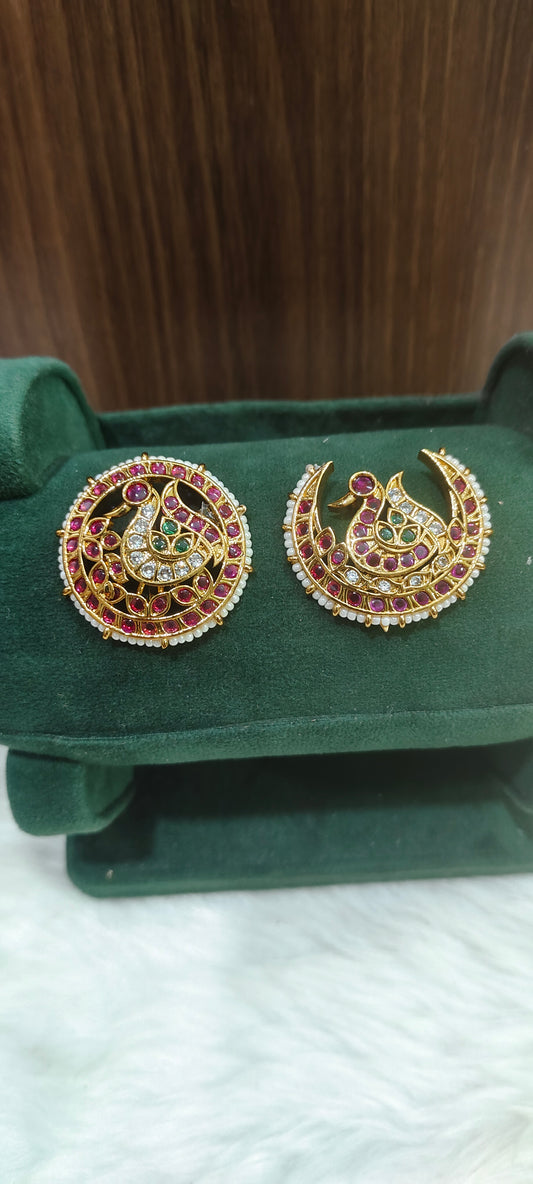 High premium kempu stone sun and moon  cum jada billa with pearl hand making