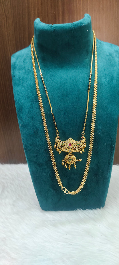 Premium micro gold plated daily wear 3 set combo (thali chain 24", black beads 20" length, mangalsutra)