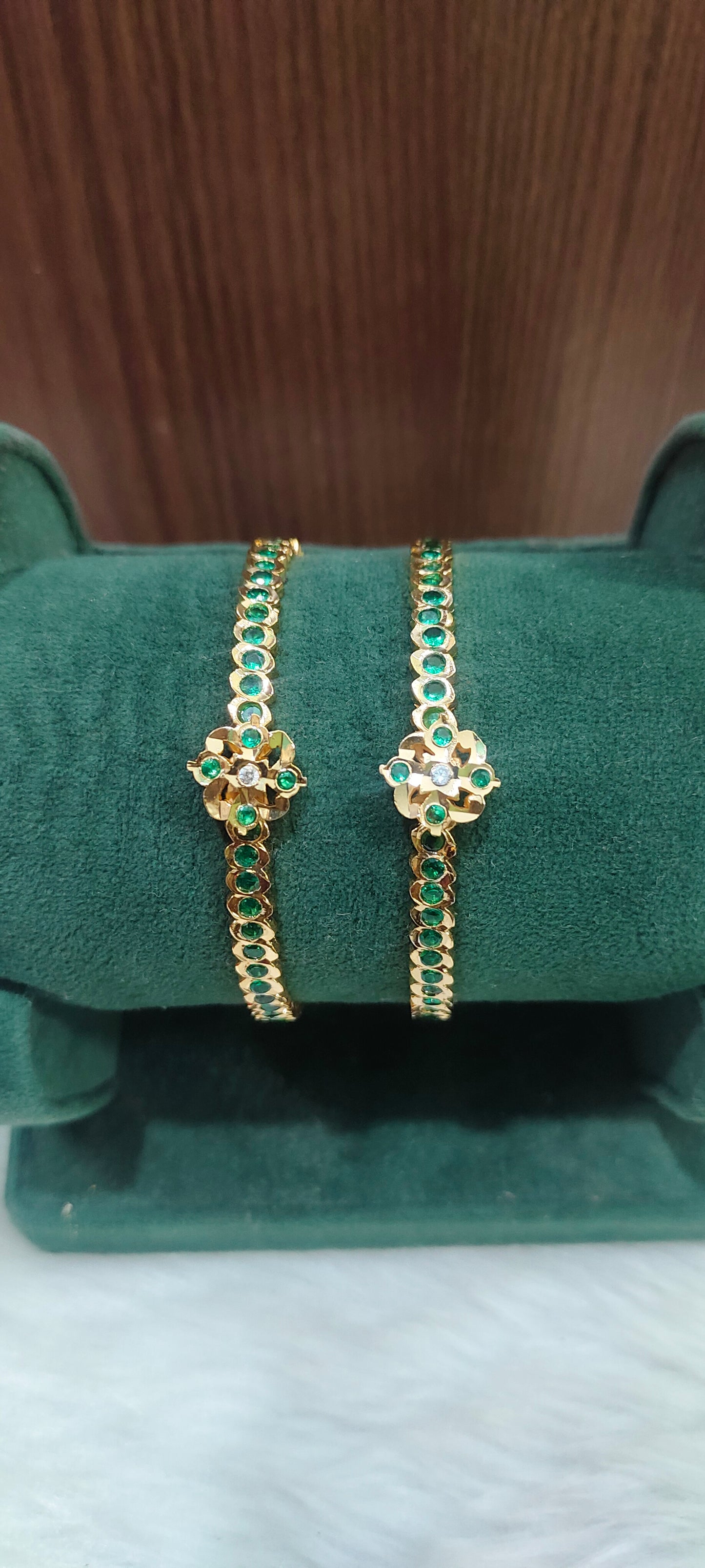 Pure panchaloham green stone kada bangle