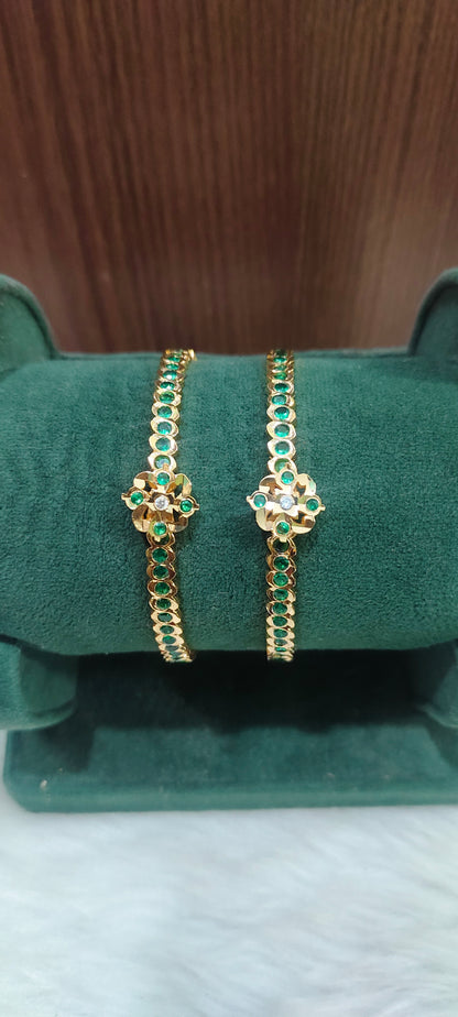 Pure panchaloham green stone kada bangle