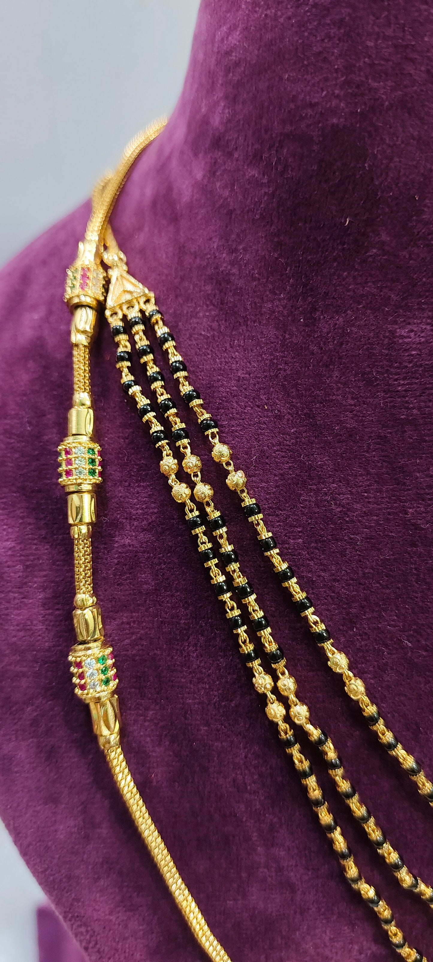 Micro gold plated 24 " length thali chain and 3 step black beads combo