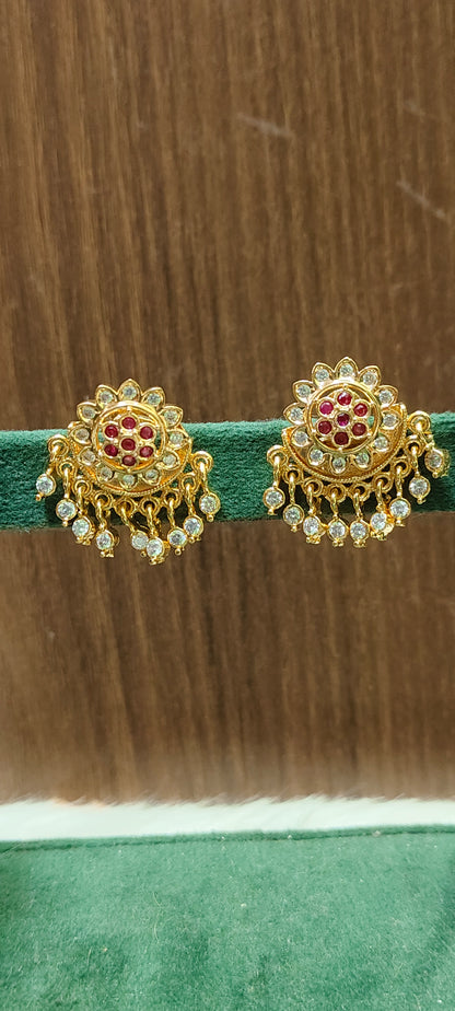 Pure panchaloham daimond look studs with detachable hangingd