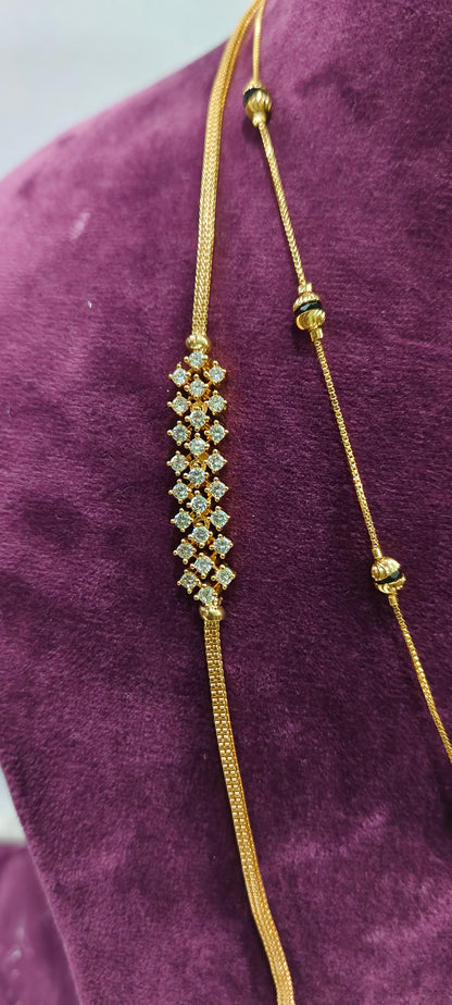 Premium micro gold plated 4 set combo (thali chain, short black beads vanki ring panchaloham earrings)