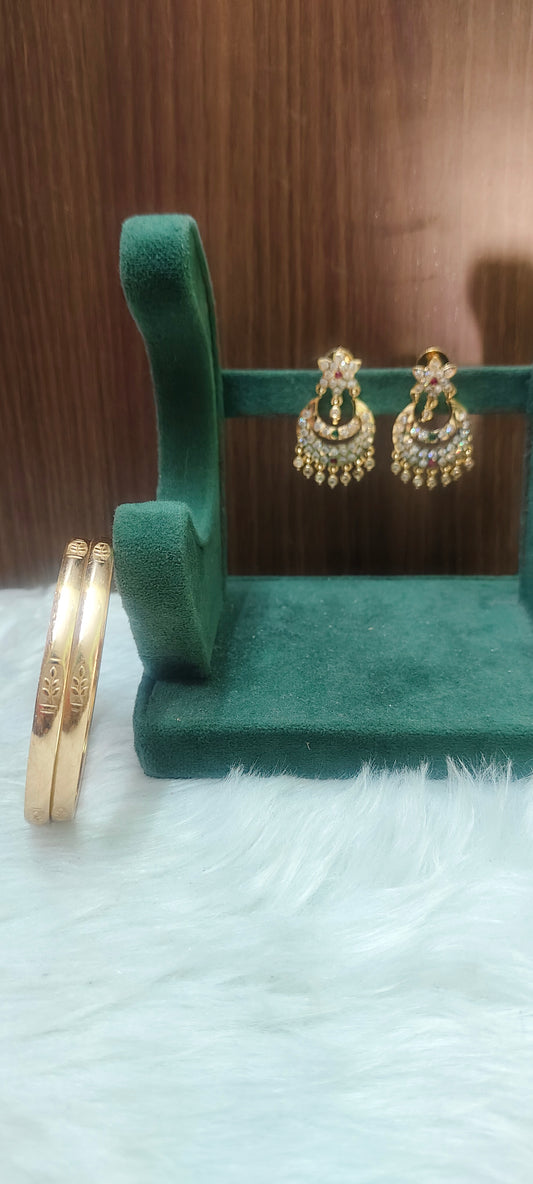 Pure panchaloham polished chand bali earrings and unpolished bangles combo