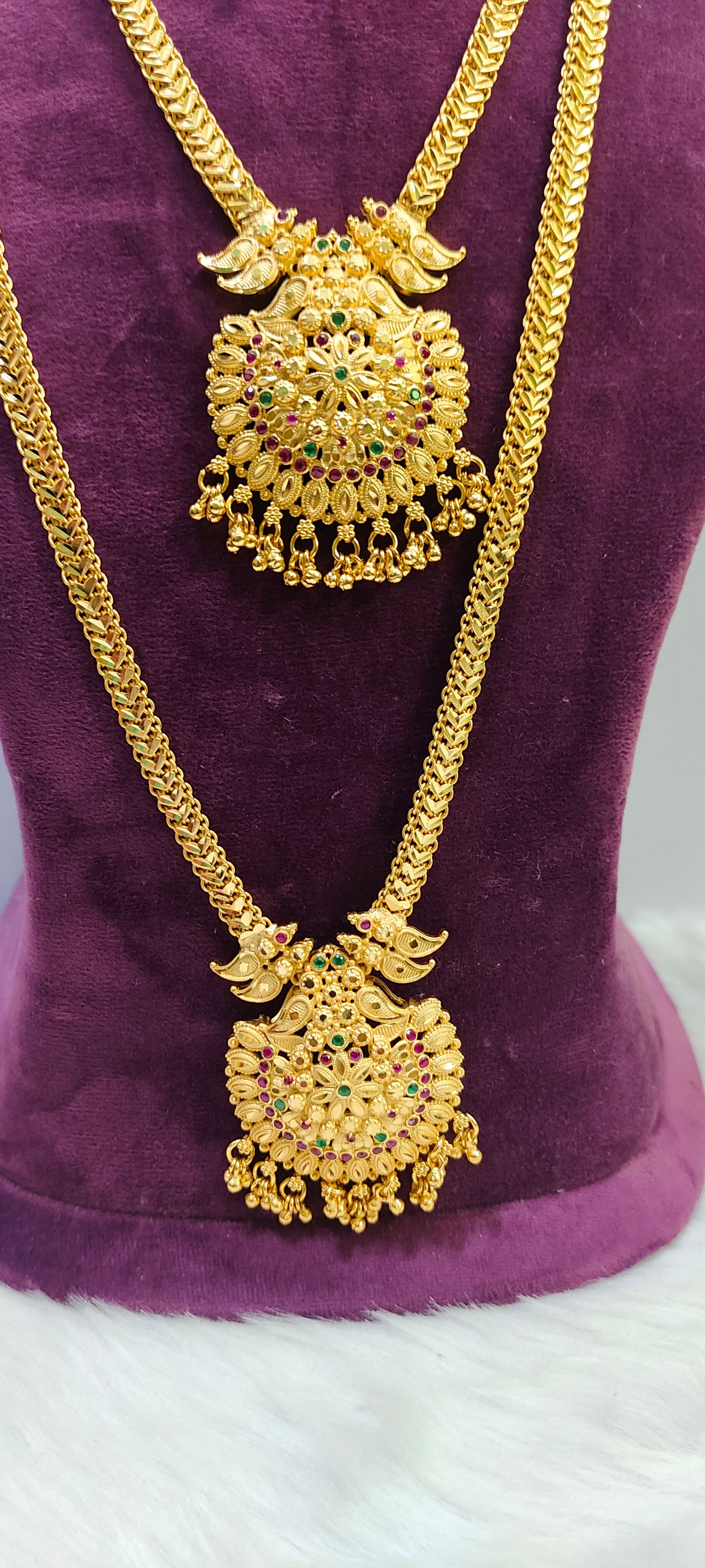 100% gold look necklace and long haram combo