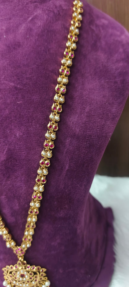 Pure panchaloham vintage ruby and pearl long haram