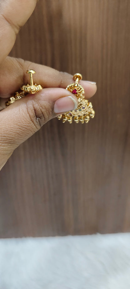 Gold look medium size Chand bali earrings with screw back
