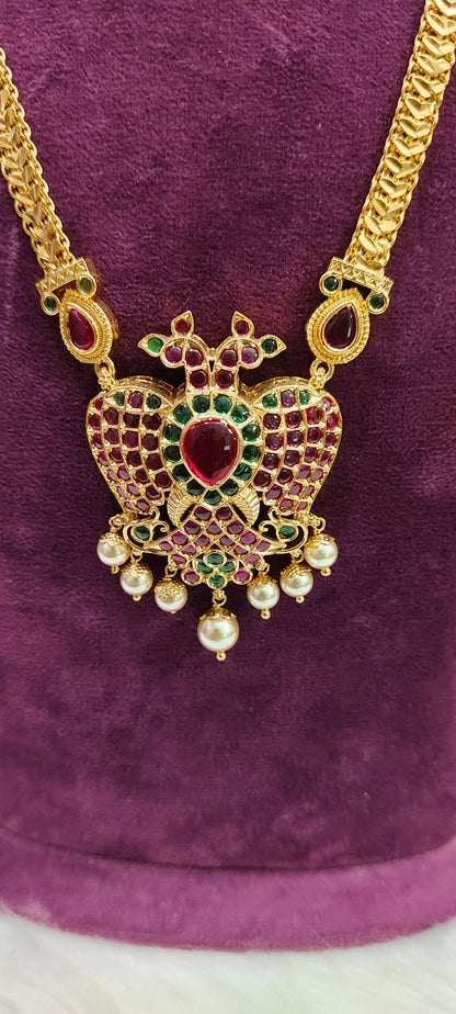 Pure panchaloham gandaberunda pendant chain with earrings