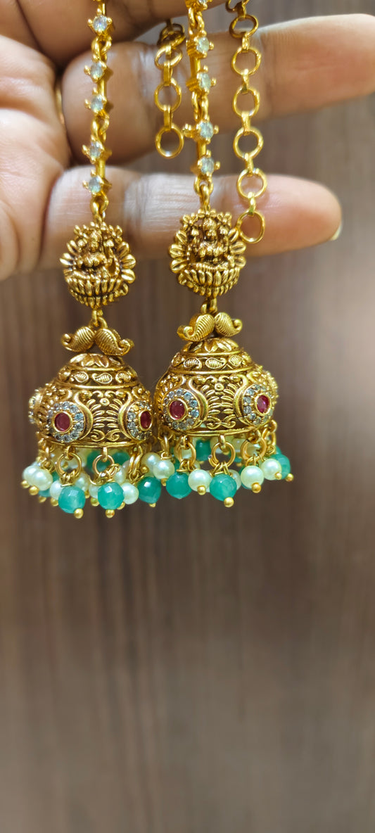 High premium nakshi medium size jumka with attached chuttu maati