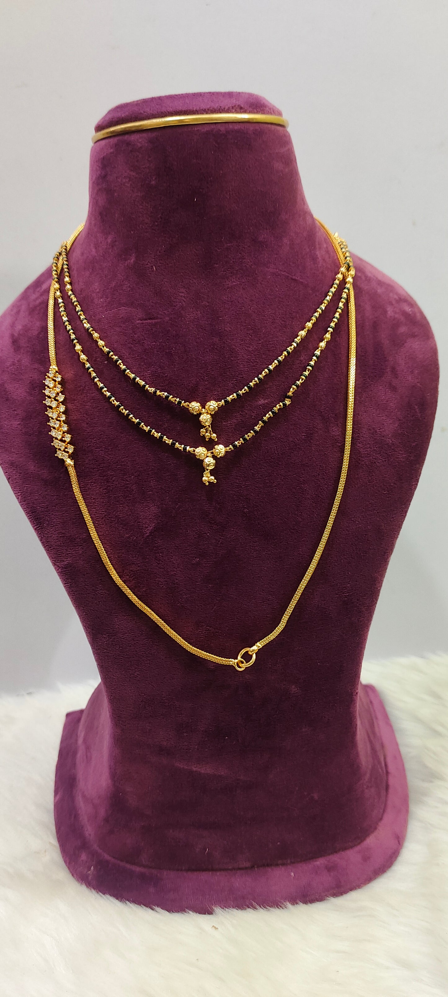 Premium micro gold plated 24" length thali chain with 18" length 2 step black beads combo