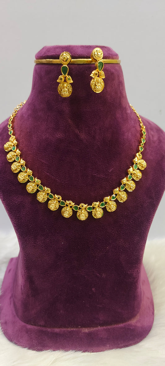 100% gold look kasu necklace set