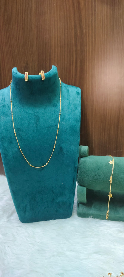 Premium micro gold plated daily wear 3 set combo ( 18" chain, bracelet, j type studs)