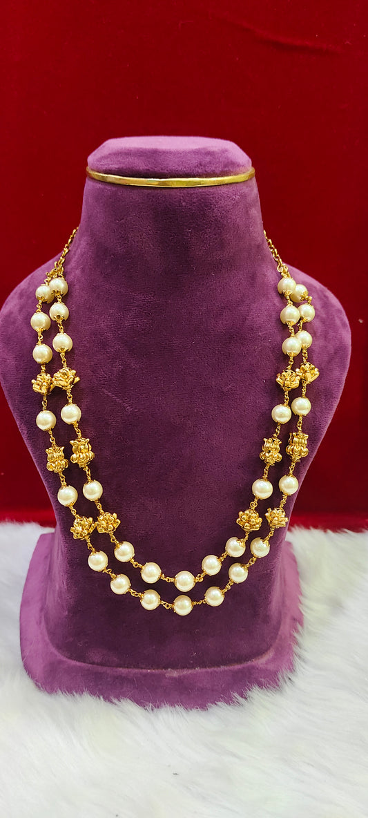 Premium nakshi beads and pearl mala 18"length