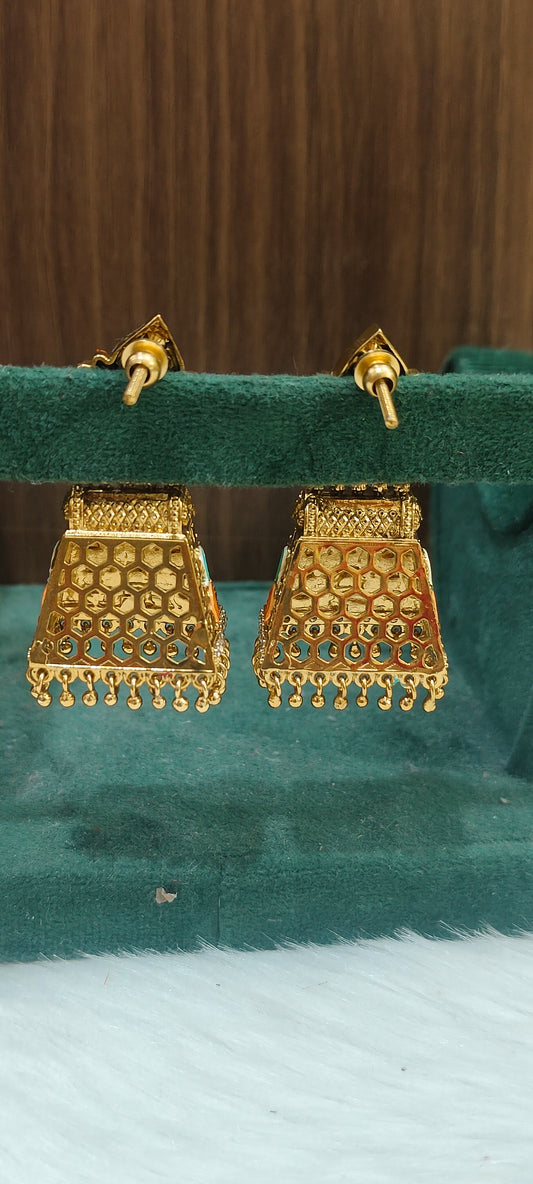 Premium meena kari work temple jumkas