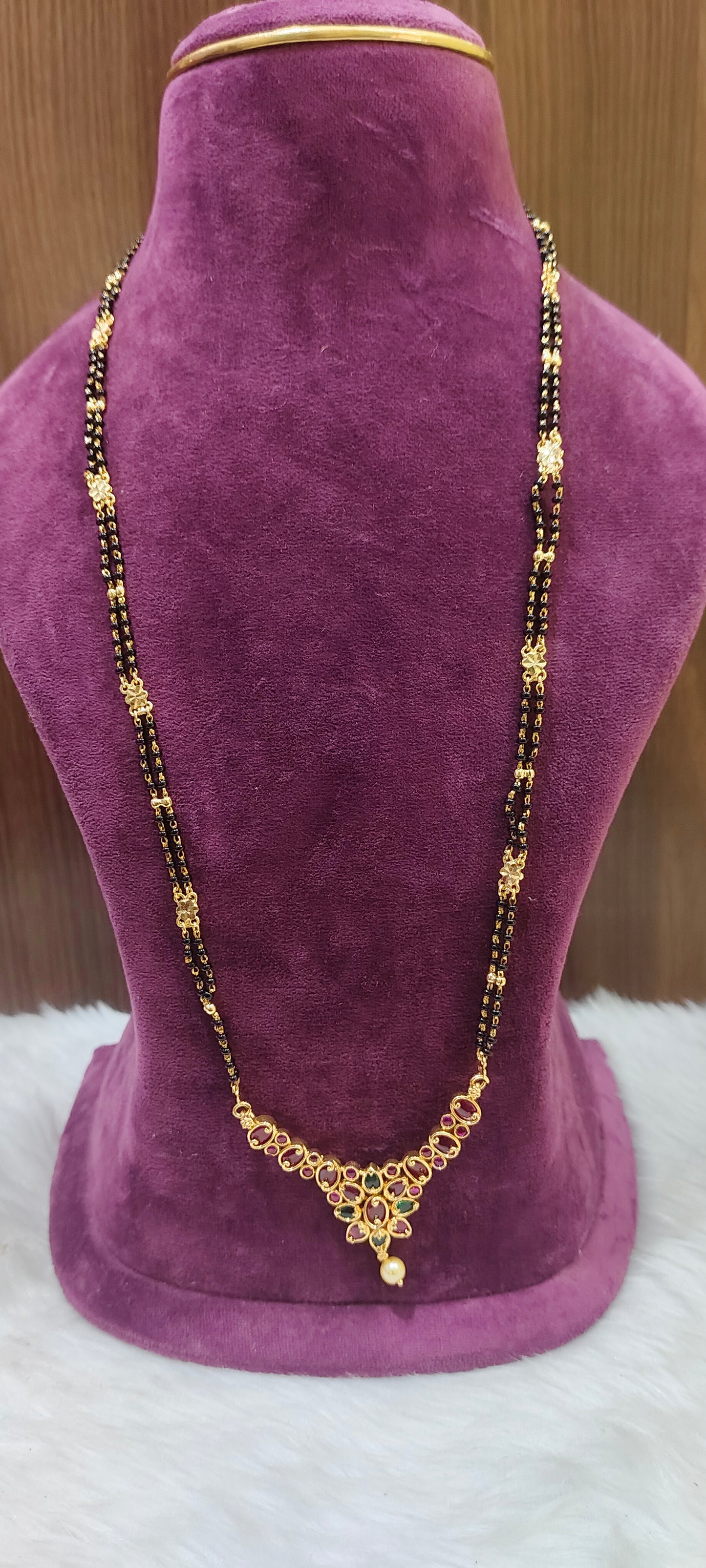 Premium kempu 26" length long black beads