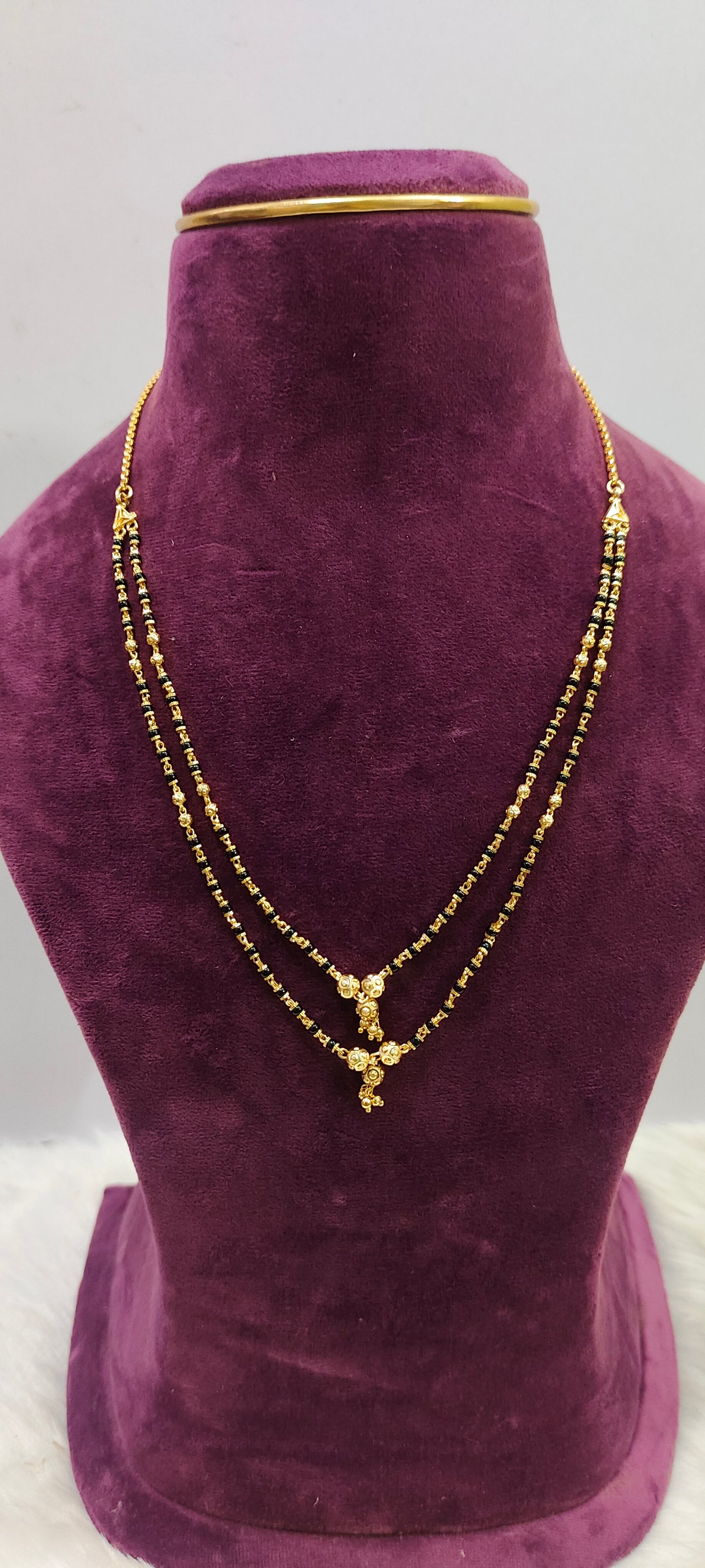 Premium micro gold plated 24" length thali chain with 18" length 2 step black beads combo