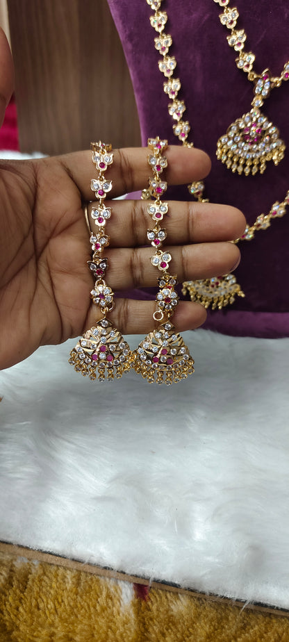 Pure panchaloham bridel set ( long haram, necklace, earrings,maati, mangtika)